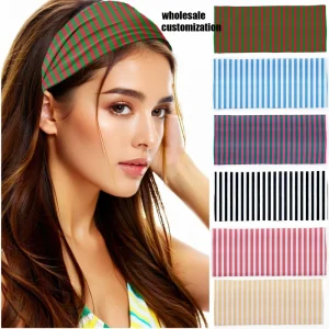 European American Fashion Women’s Wide Headband Striped Print Hairband for Fitness Yoga Running Knot Hairbands