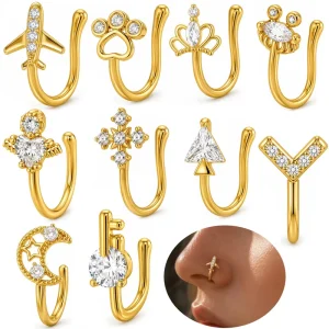European American Fashion Zircon U shaped Nose Clip Piercing free Nose Ring Delicate Copper Electroplated Women’s Jewelry