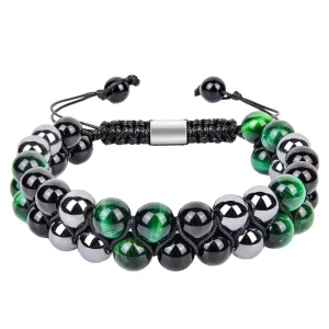 European American Fashionable 8mm Frosted Tiger Eye Double Layer Woven Beaded Bracelet Ball Shape Trendy Gift for Men Women