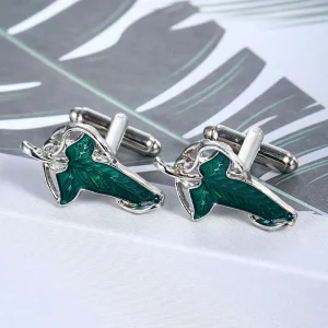 European American Film Television Fashion Ring king Elf Zinc Alloy Leaf Cufflinks Green Sleeve Studs Shirt Cufflinks Clothing
