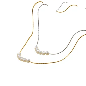 European American French Simple Stainless Steel White Pearl Mother of Pearl Pendant Necklace Women’s Geometric