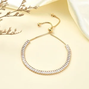 European American High End Ins Niche Chain Link Bracelets Trendy Geometric Crystal with Adjustable Tassel Gold Plated Jewelry
