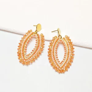 European American High End New Oval Drop Ear Stainless Steel Jewelry Handmade Beaded Earrings for Women for Foreign Trade