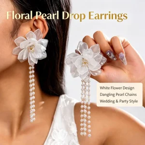 European American High End Niche Design Resin Flower Long Tassel Earrings Imitation Pearl Diamond for Women Fashion