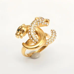 European American Hip Hop Style Ring Titanium Stainless Steel with Explosion Style Diamond Fashion Jewelry Leopard Ring