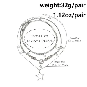 European American Hip Hop Style Star Shape Pendant Necklace Set Fashion Metal Bead for Women
