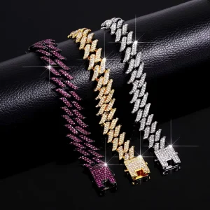 European American Hip-hop Jewelry Rhinestone Full Rhombus Cuban Chain Bracelet Unisex Gift Fashion