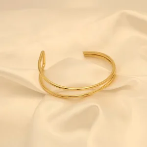 European American Ins Style Trendy Fashion C shaped Double layer Asymmetric Women’s 18k Gold High end Bracelet Bangle