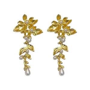 European American Light Luxury Elegant Gold Flower Women’s Earrings Electroplated Fashionable Personality