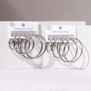 European American Light Luxury Stainless Steel Earrings Minimalist Versatile Non Fading 3 Pairs One Card Fashion Jewelry