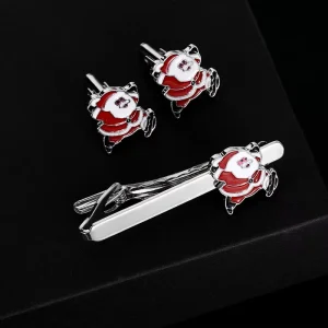 European American Men’s Zinc Alloy Santa Claus Cufflinks Tie Clip Set Personalized Holiday Gift Christmas Shirt