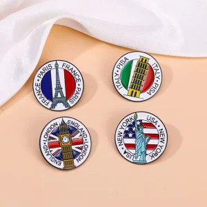 European American Metal Fashion Designer Building Tower Statue Liberty Brooch Lapel Alloy Cufflinks Badges Buckle Gifts Parties