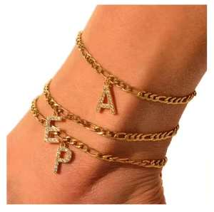 European American Micro Inlaid Zircon Stainless Steel Chain Simple 26 English Letter Pendant Foot Chain Couple’s Anklet Fashion