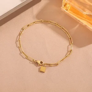 European American Minimalist 18K Gold Plated Stainless Steel Paperclip Link Bracelet Trendy Fashion Jewelry