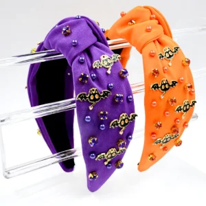 European American New Halloween Women Handmade Hair Band Fabric Nails Pearl Sticky Black Bat Accessories Knot Fashion Holiday