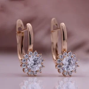 European American New Style Sunflower Flower Ladies Fashion Earrings 585 Rose Gold Zircon Electroplating Mainly Brass for