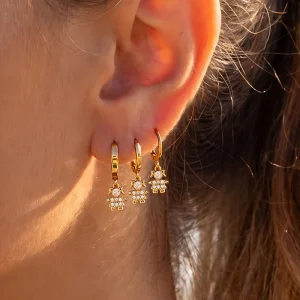 European American Niche Fashion Trendy Little Girl Pattern Zircon-embedded Drop Pendant Stainless Steel 18K Gold Plated Earrings