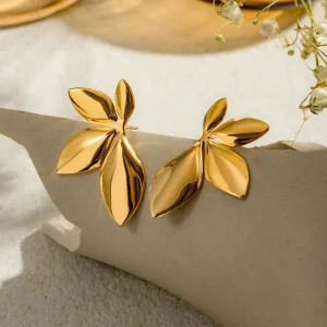 European American Niche Women’s Metal Stud Earrings Glossy Flower Leaf Design Cross Border Bestsellers Simple Versatile Earrings