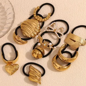 European American Personality New Hair Accessories Stainless Steel 18K Gold Plated Retro butterfly wings Hair Rope Female