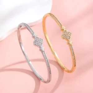 European American Popular Four leaf Clover Copper Inlaid Zircon Gold Silver Plated Women’s Trendy Fashion Bangles