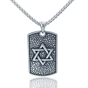 European American Retro Hexagram Pendant Necklace 316L Titanium Stainless Steel Punk Box Chain Geometric Unisex Daily Wear