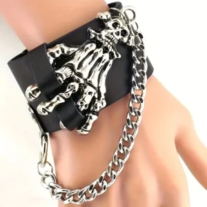 European American Retro Punk Skeleton-style Unisex Bracelet Dark Gothic Chain Bangle Cuff