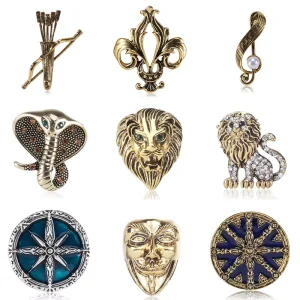 European American Retro Stylish Fashion Men’s Brooch Alloy Diamond Corsage Suit Jacket Clothing Accessories Pin for Children