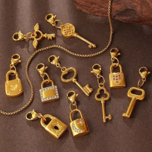 European American Romantic Themed Heart Shaped Lock Key Pendant Fashionable Exquisite High End DIY Jewelry Accessories