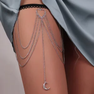 European American Sexy Leg Body Chain Silver Geometric Star Tassel