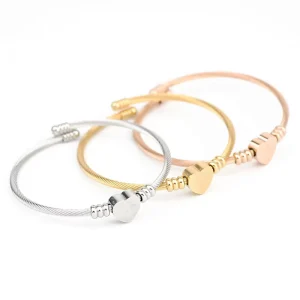 European American Stainless Steel Heart Open Approx. Fashion Gold Plated Woven Trendy Bracelet