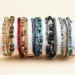 European American Style Colorful Crystal and Rhinestone Bead Women’s Multi-Layer Woven Bracelet Model B1804