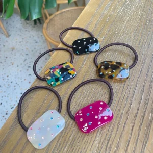 European American Style Ellipse Geometry Solid Color Acetate Rhinestone High Elastic Handmade Hair Ties Scrunchies for