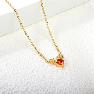 European American Style Female Niche Light Luxury Christmas Red Diamond Elk Stainless Steel Geometric Fashion Pendant Necklace