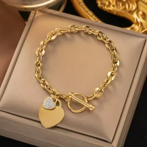 European American Style Heart Shaped Iron Rhinestone Bracelet for Women Trendy Instagram Style Jewelry with Versatile Girly Vibe