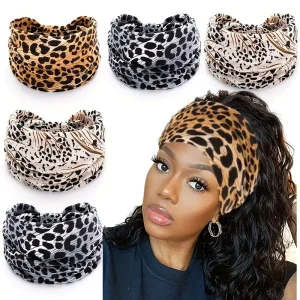 European American Style Spring and Summer Sports Headband for Girls Leopard Print Wide Elastic Sweat absorbing Hairband