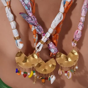 European American Style Stainless Steel Multi Pendant Handmade Women’s Silk Scarf Necklace Fashion Chains Necklaces