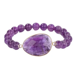 European American Trendy Geometric Beaded Chain Link Bracelet Handmade Amethyst Elastic Jewelry for Party Commuting