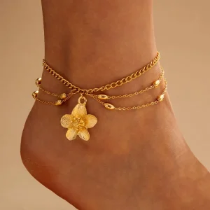 European American Trendy Jewelry Fashion Simple Alloy Pleated Texture Design Flower Jiayu Ladies Joker Anklet