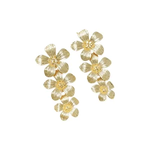 European American Trendy Retro Metallic Vintage Floral Tassel Drop Earrings