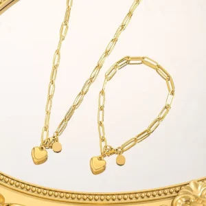 European American Trendy Stainless Steel Love Pendant Necklace Link Chain Female Girlfriends Jewelry Set Cross Border Foreign