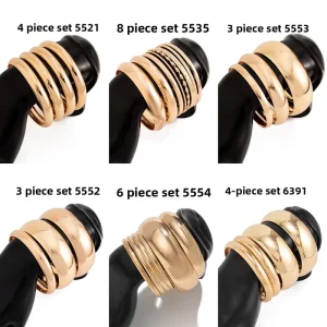European American Vintage Electroplated Metal Glossy Bracelet Set for Women Unique Exaggerated Wide Spiral Design