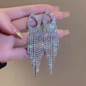 European American Water Drop Fully Rhinestone Paved Luxury Zinc Stud Earrings