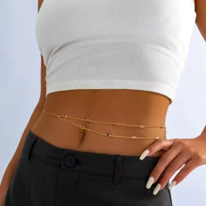 European American Women’s Layered Rhinestone Waist Chain Alloy Crystal Body Chain Accessory