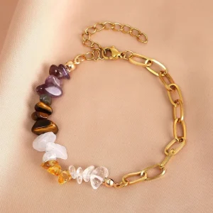 European American Women’s Natural Crystal Beaded Bracelets Double Stainless Steel Bracelet Cross Border Exclusive