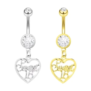 European American Zircon Heart Shaped Letter Navel Nail Stylish Stainless Steel Unisex Children’s Wedding Party