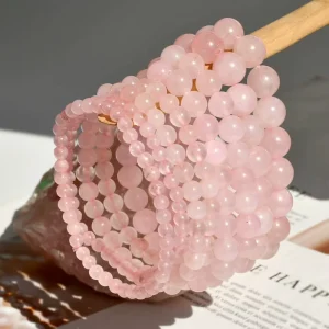 European American style Cute Women’s Rose Quartz Bracelet Versatile Natural Stone Bangle