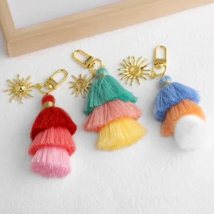 European American style Simia Ethnic Three tier Copper Tassel Keychain Pendant Fashionable Car Keys Bags Kcha074