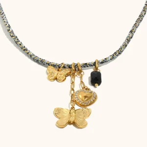 European And American High end Pendant Stainless Steel Plated With 18K Gold And Cotton Rope Butterfly Pendant Necklace For Women