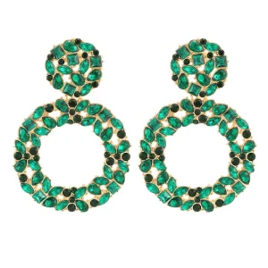European And American Style Exaggerated Geometric Big Round Rhinestone Drop Earrings Alloy Women’s Accessories