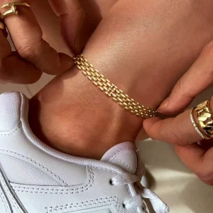 European Fashion 14K Gold Woven Thick Anklet Trendy Thin Bracelet Non-Fading Unisex Brass Jewelry Fashion Chain & Link Bracelets